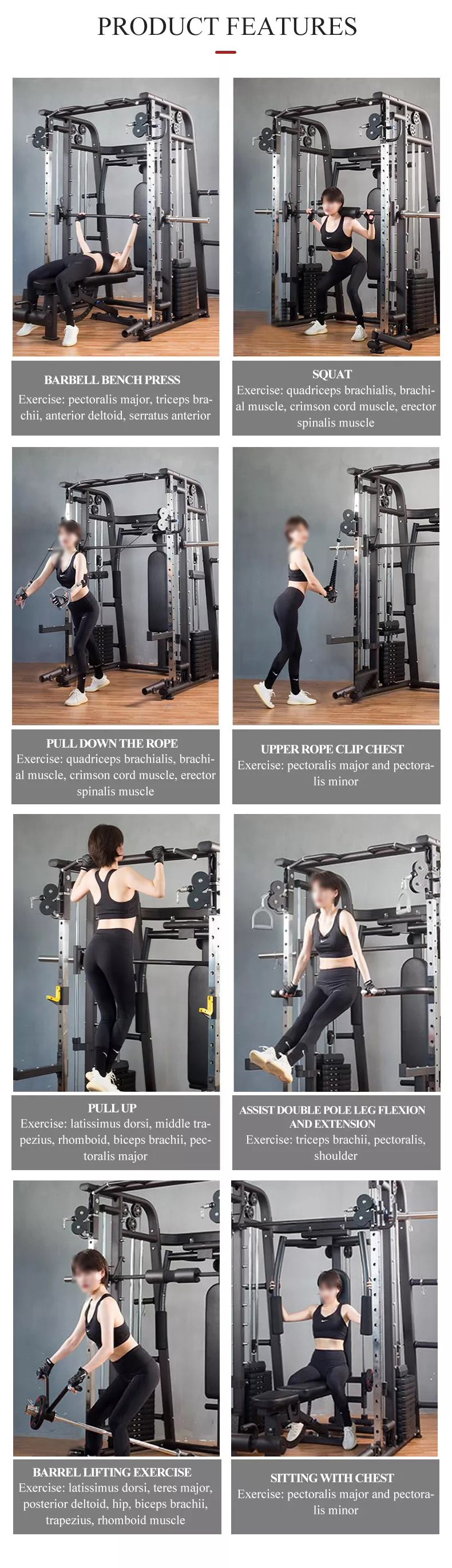 Factory Price Comprehensive Squat Rack Weight Lifting Cage with Smith Fitness Equipment