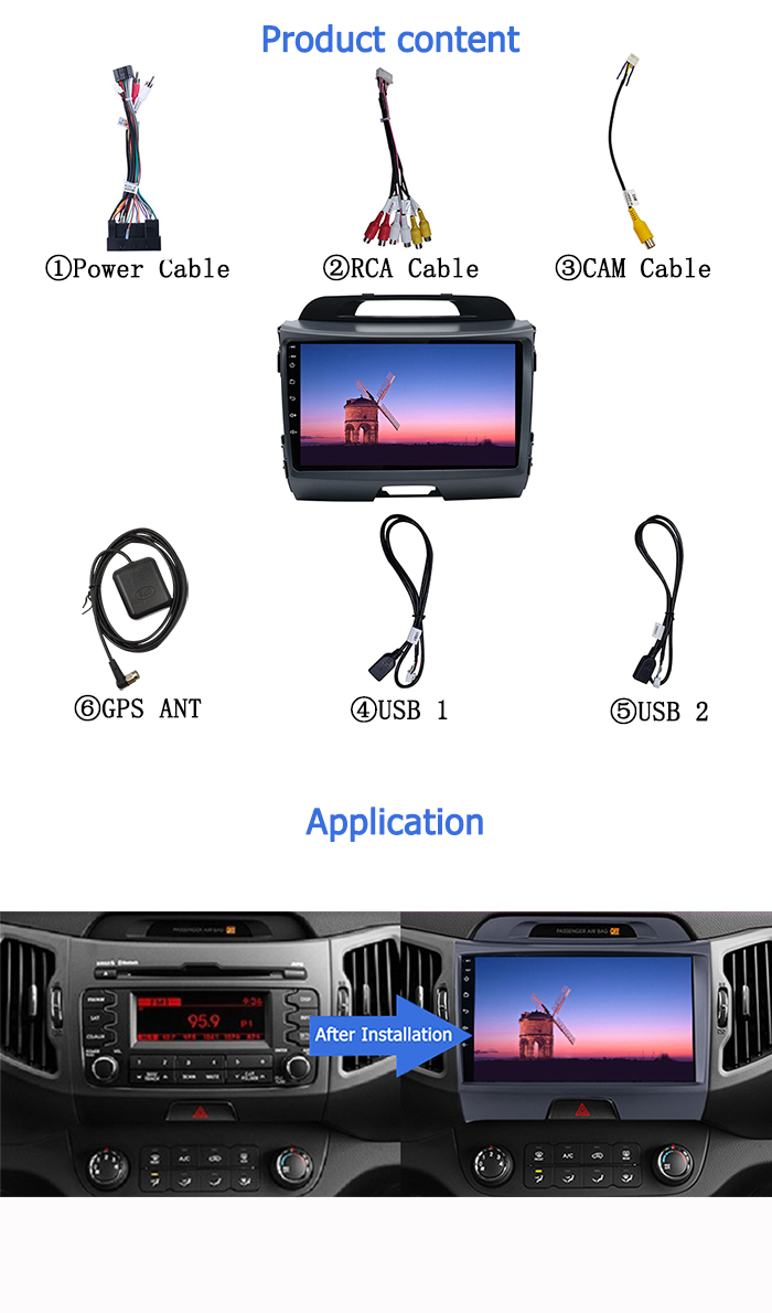 9 Inch Android 2+32GB GPS Navigation MP5 Player For Kia Sportage 2010-2015 Car Radio With Apple Carplay Androi