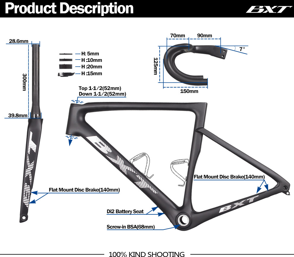 Carbon Fiber Disc Brake Carbon Road Bike Frame Mtb 700C Matte Black Gloss Black