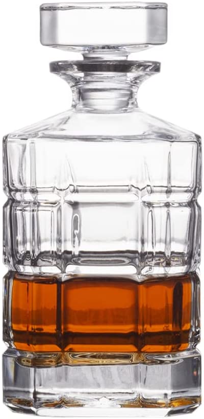 Round Glass Stopper Bourbon Whiskey Bottle for Cosmetics Engraved Design 30oz Capacity