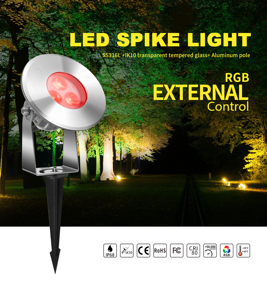 Outdoor Park RGB LED Spike Light SS316L Housing Ground Inserted 2 Years Warranty