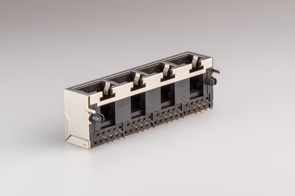 4 Port RJ45 8P8C Female Jack 90 Degree Insert Plant With Shielded
