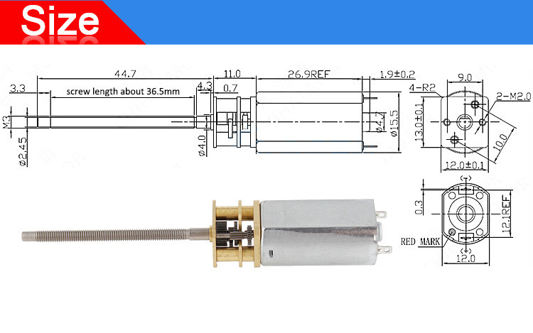 36mm Shaft Thread Gear Motor 6V 550rpm For Aircraft Undercarriage