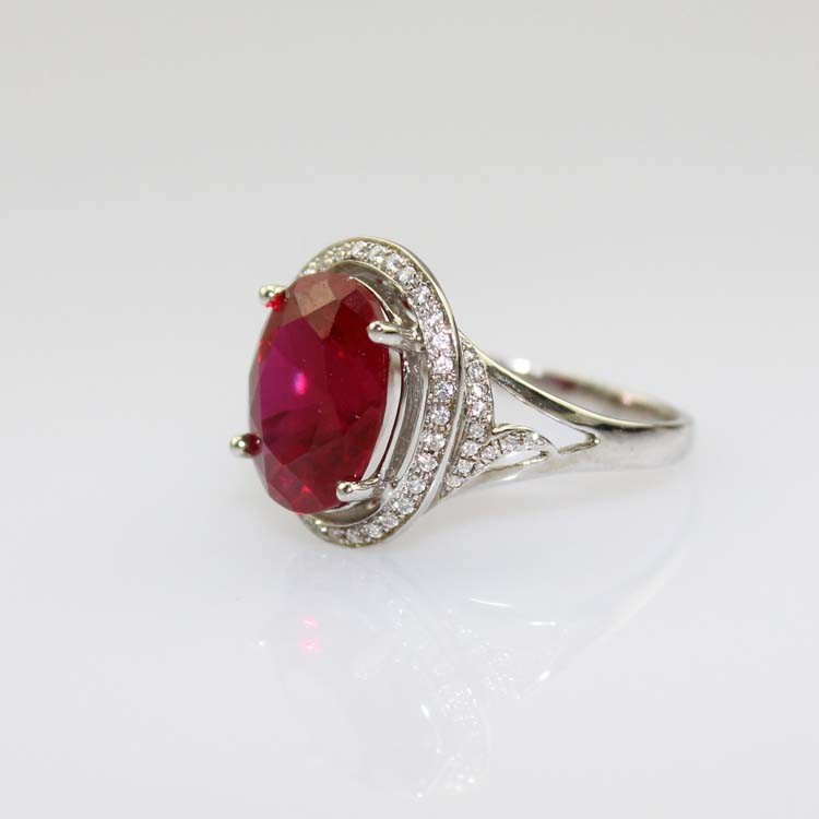 925 Silver Ring 9mmx11mm Pink Cubic Zircon and Rhinestone Ring (R134)
