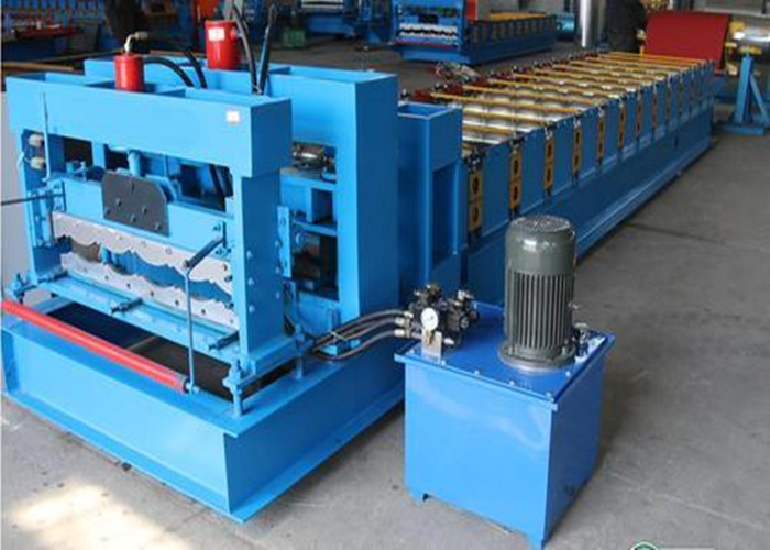Grey Color Corrugated Sheet Roll Forming Machine With 2 Hydraulic Guillotine