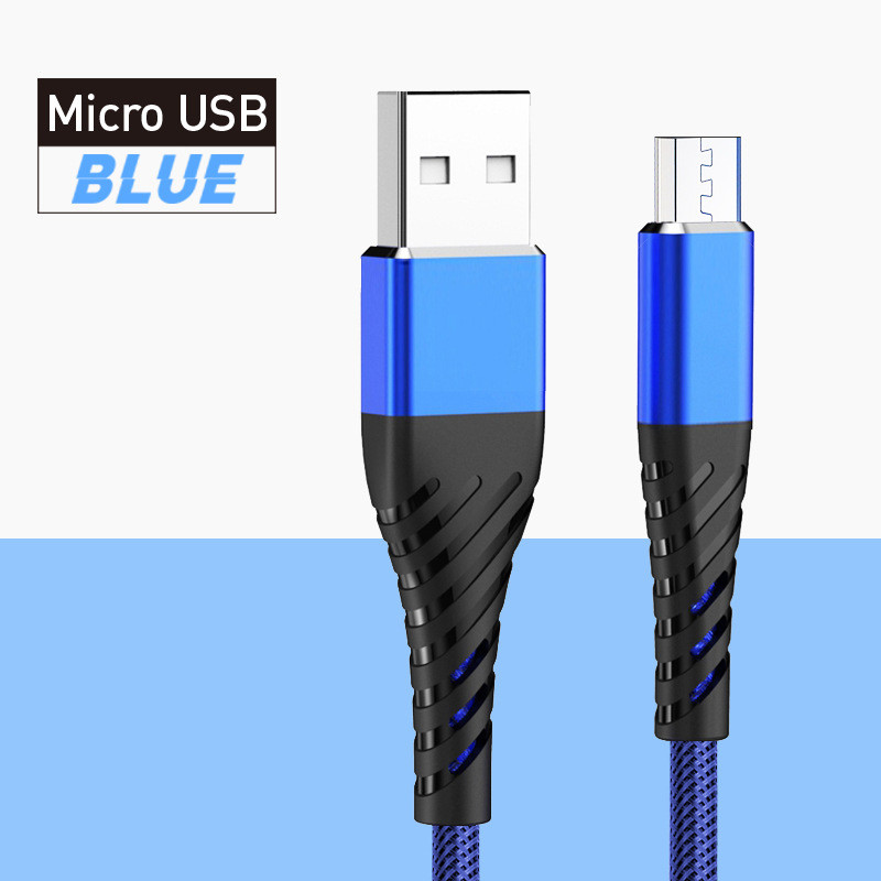 2.4A OD4.8mm Micro USB Data Cable 1m 2m 3m Fish Net Fabric Nylon