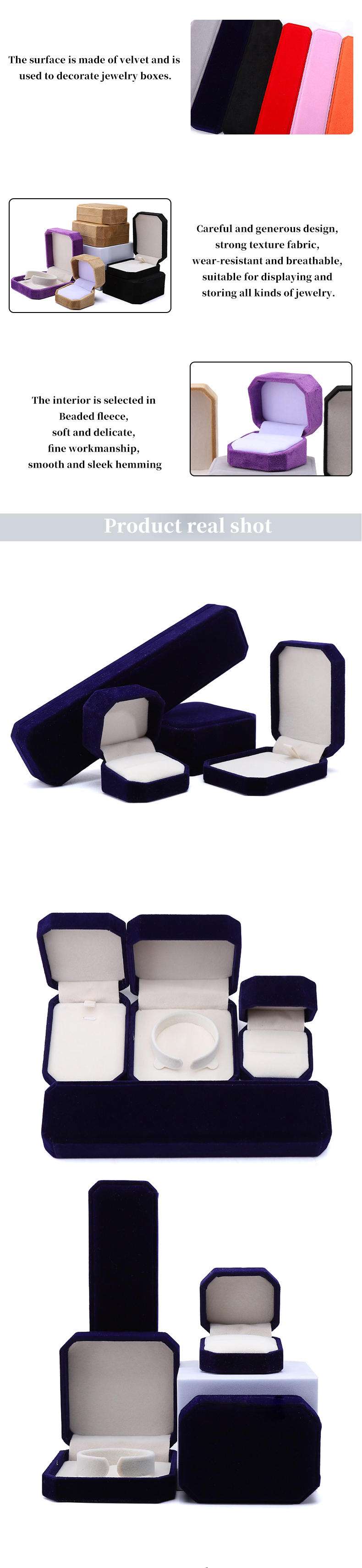 Newest Style Customized Blue Flannelette Octagonal Jewelry Box for Necklace Bracelet Ring