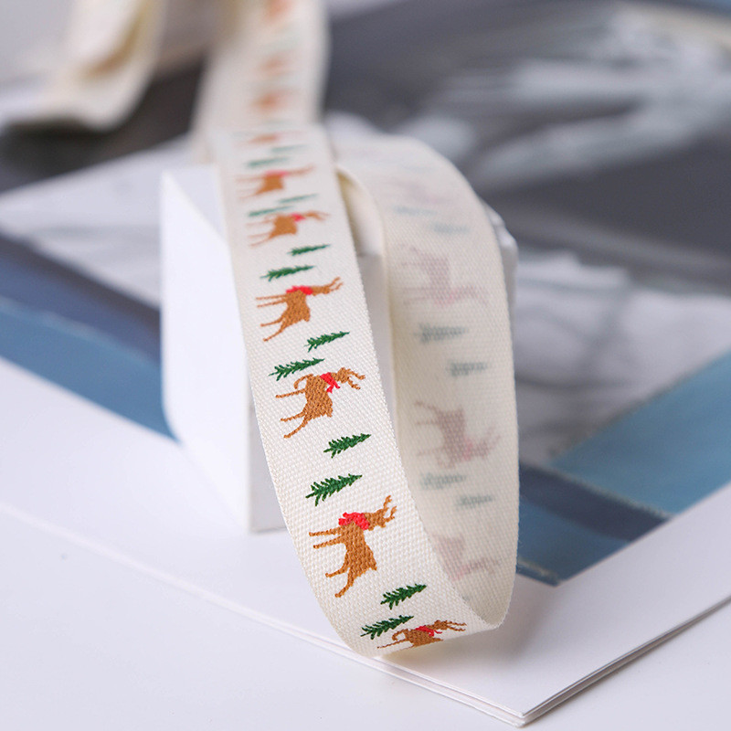 16mm*100y Merry Christmas Printed Cotton Ribbon Customized Cotton Ribbon