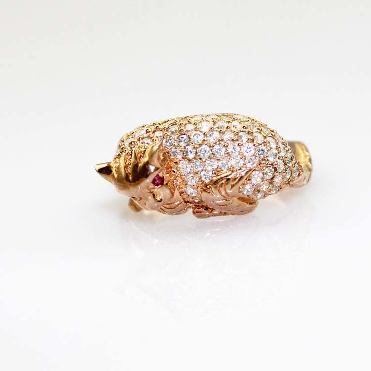 Rose Gold Plated 925 Silver Pave Cubic Zirconia Cat Ring (R216)
