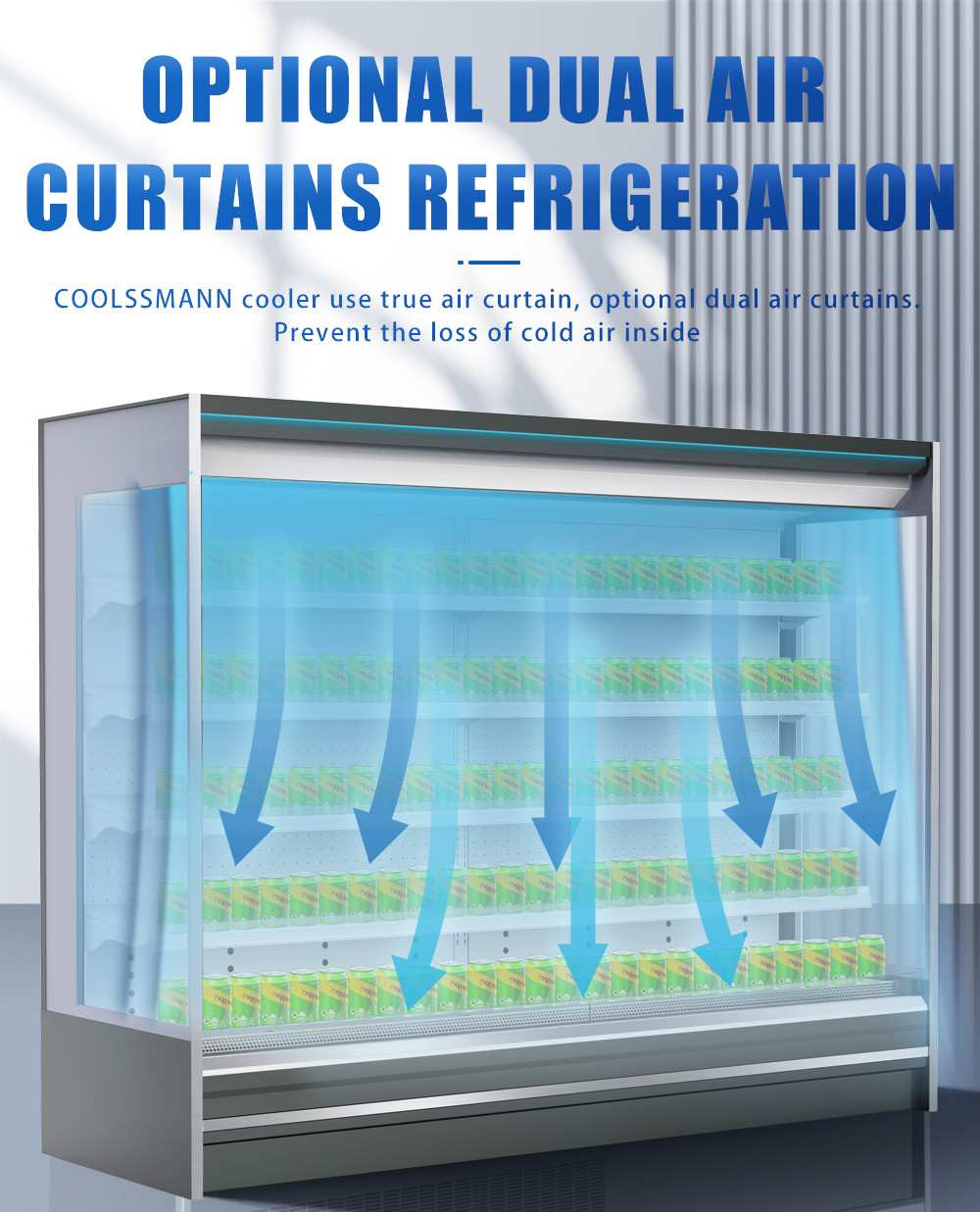Drink Display Multideck Open Chiller With Night Curtain Showcase Refrigerator