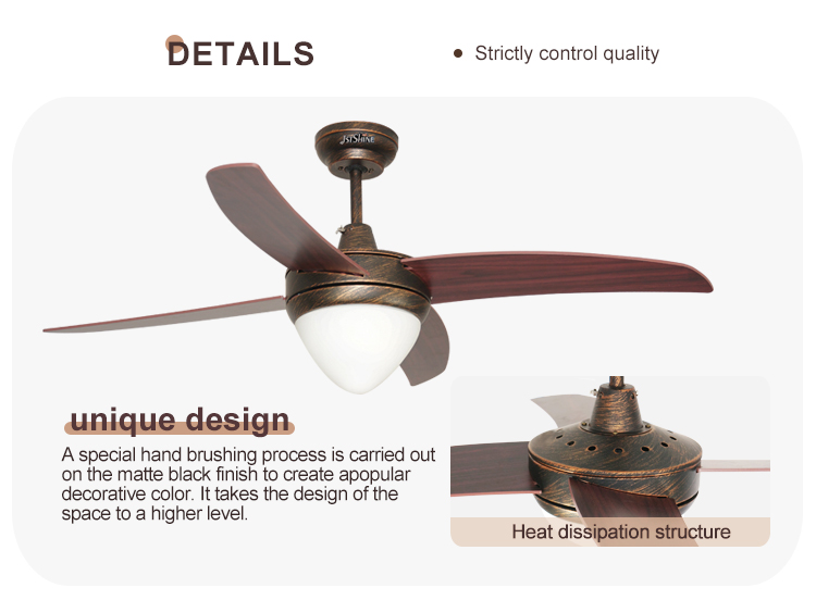 48 Inch Luxury Electrical Ceiling Fan with LED Light Source and Modern Design Style