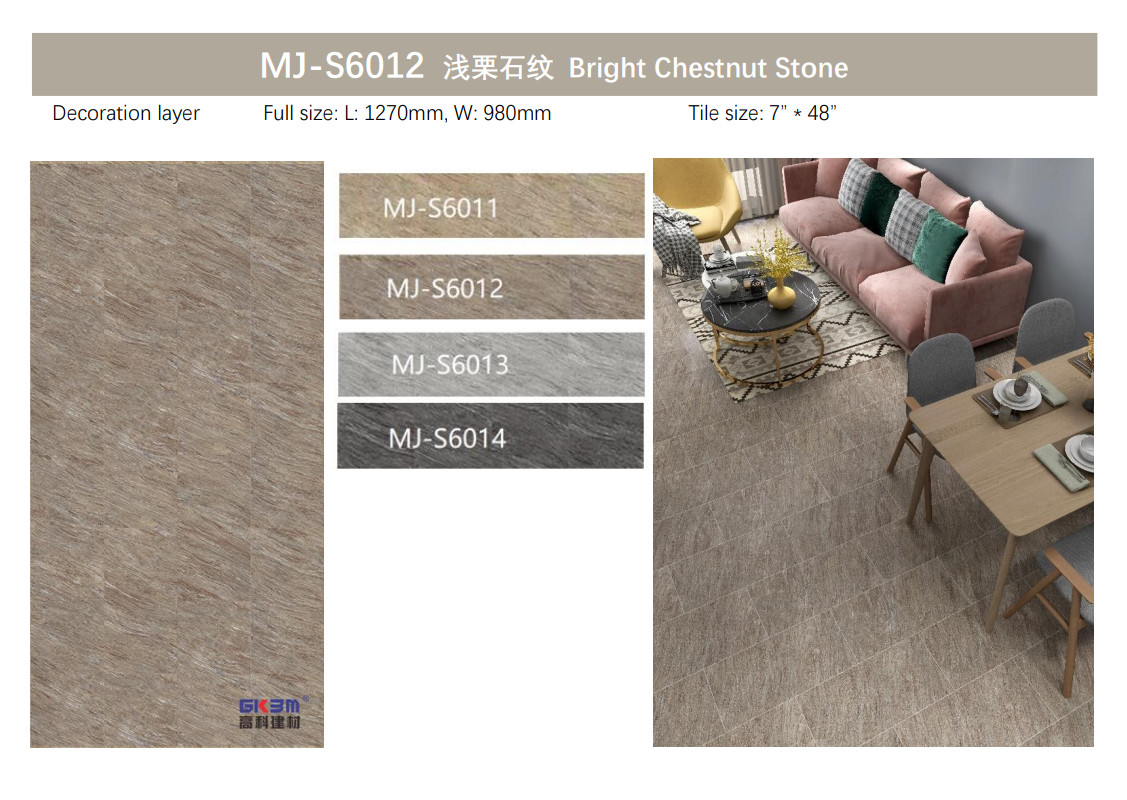 Chestnut Stone Pattern Vinyl Flooring 0.3-0.6mm Home Deco Fireproof Bright GKBM Greenpy MJ-S6012