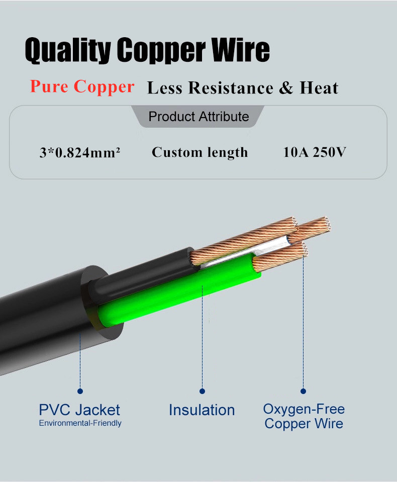 HENG-WELL US 3 Pin NEMA 5-15P Plug To IEC 320 C13 AC Power Cord Set PVC 1.8M 1800mm Black UL Power Cord