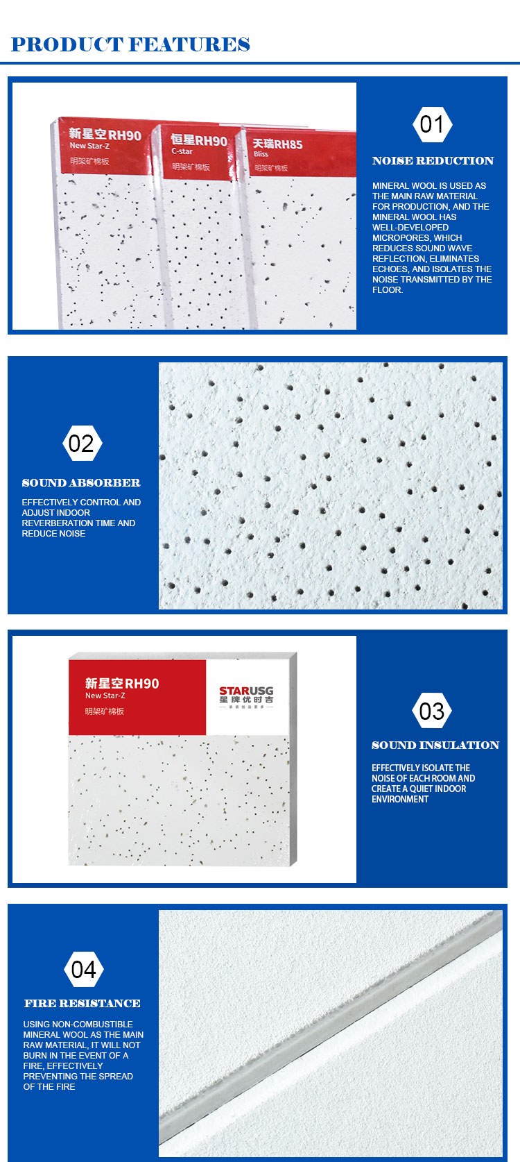 Waterproof Mineral Fiber Ceiling Board USG BORAL Fireproof OEM