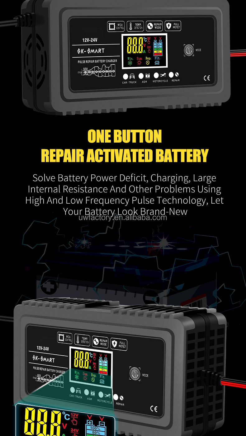 Power Supply Adapter 12V 24V 20A 10A Battery Charger with Automatic Identification and Repair