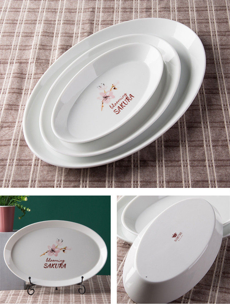 Japanese Cherry Blossom White Round Rectangle Square Baking Dessert Bowl Restaurant Ceramic Dinner Plate And Mug