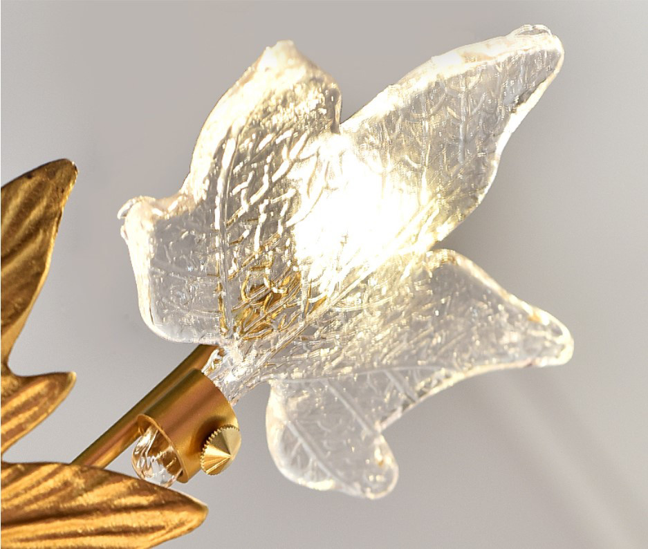 H65 Copper Body Art Glass Maple Leaf Pendant Chandelier Lights Modern ISO9001