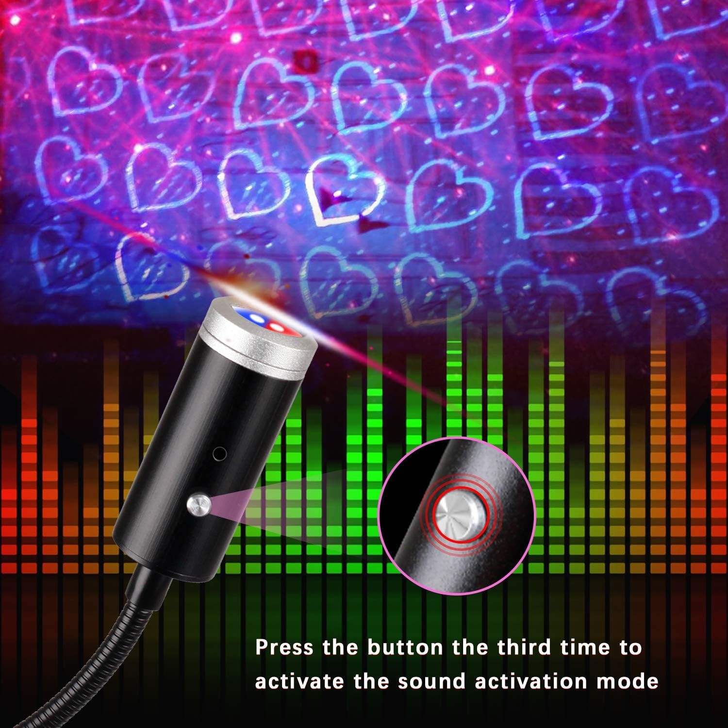 USB Star Night Light,9 Functional Modes 24 Lighting Effects,Sound Activated Strobe Atmosphere Decorations (Blue&Red)