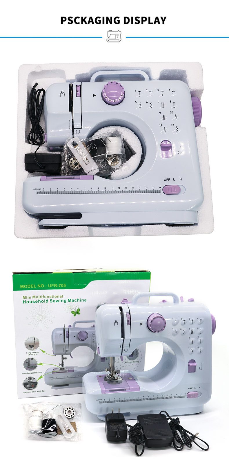 Portable Sewing Machine for Beginners 12 Stitches Lock Stitch Formation 28*12.5*30cm