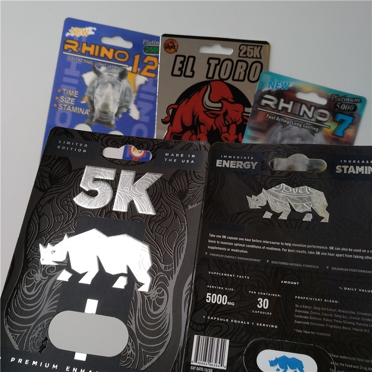 3D Card Blister Pack Packaging Custom Printed Paper Card Rhino 7 Jaguar 30000 Sex Pill Pack