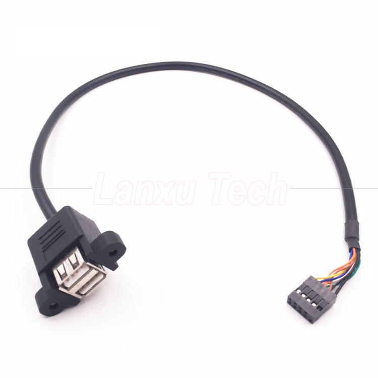 Dual USB Type A 2 Ports Panel Mount USB to Dupont 9 Pin Header Connector Wire Cable