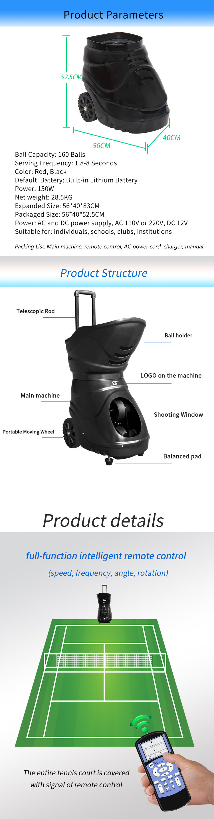 Multifunctional Tennis Ball Machine Fixed Point With Normal Sensor