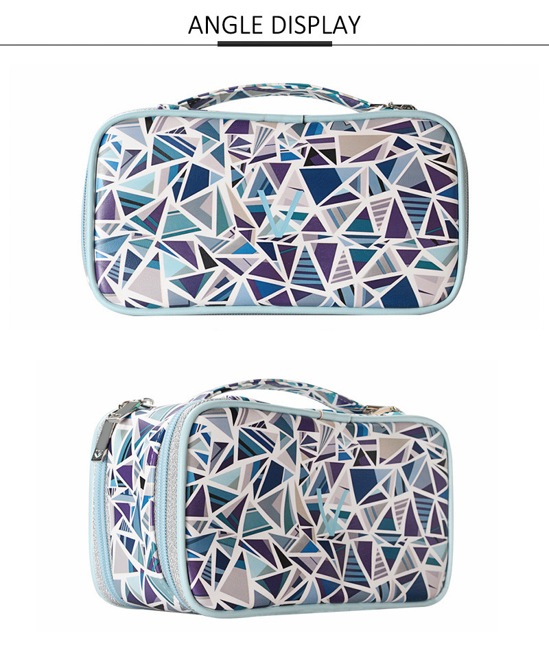 Custom Portable Geometric Printing Cosmetic Bag PU Leather Waterproof