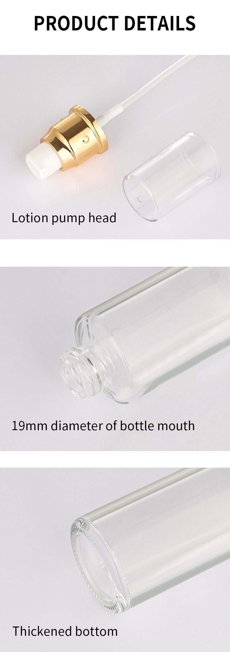50ml Glass Luxury Matte Empty Cosmetics Serum Hair Oil Lotion Containers With Luxury Gold Top