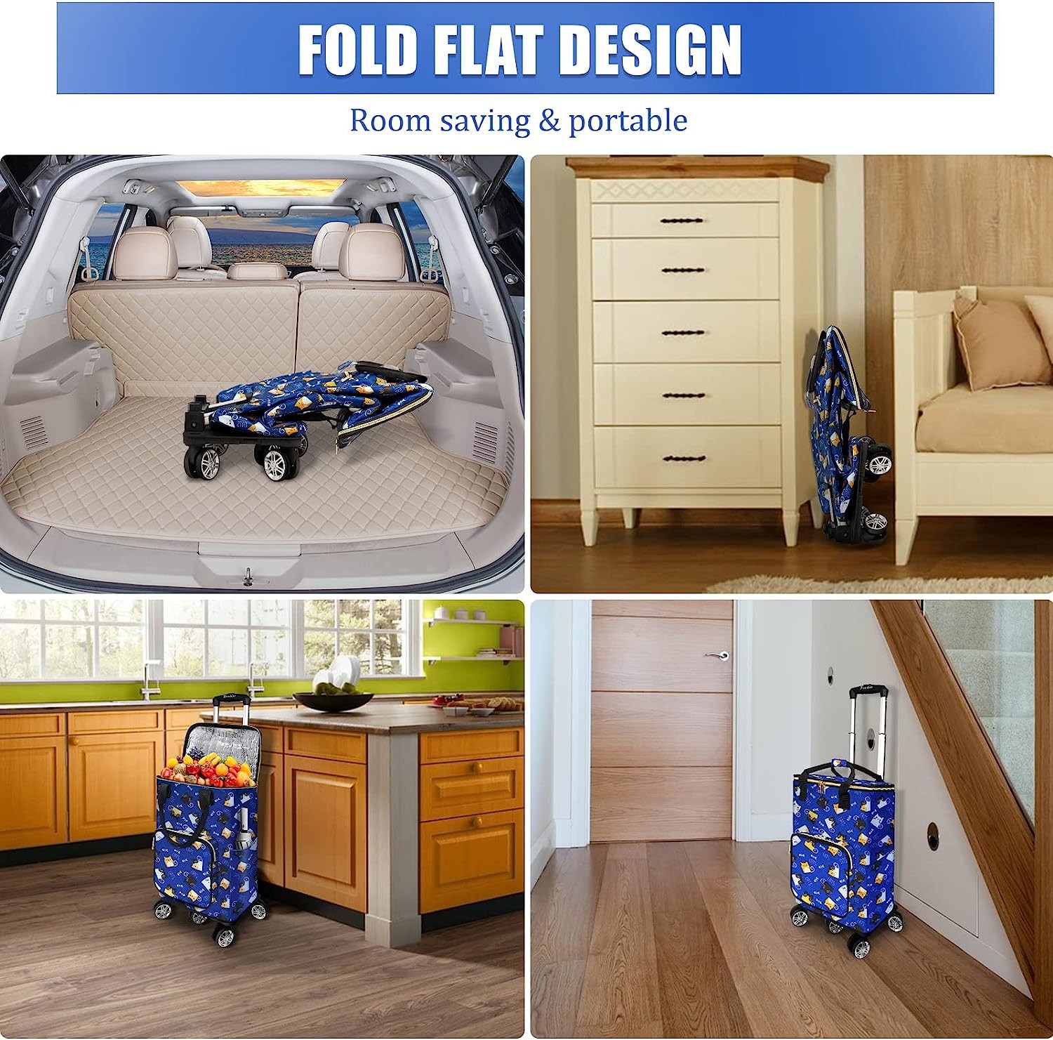 Laundry Utility Big Capacity Grocery Shopping Cart Lightweight Folding Waterproof Insulated Shopping Trolley