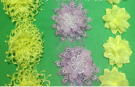 Garment Accessories Embroidery Organza Applique Flower with Sequin