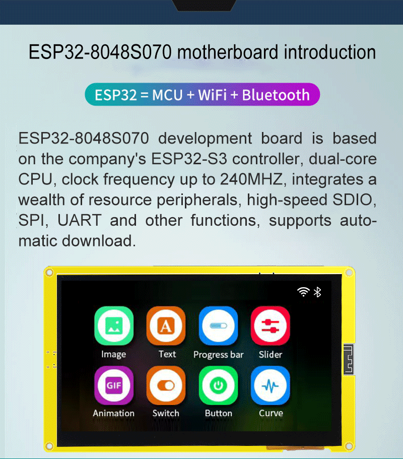800x480 7 Inch Capacitive Touch Screen ESP32-S3 8M PSRAM Lcd Module Tft
