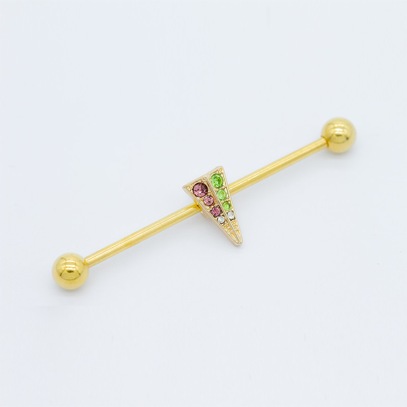 38mm Cool Industrial Piercing Jewelry Gold Colorful Crystal Gems Pyramid