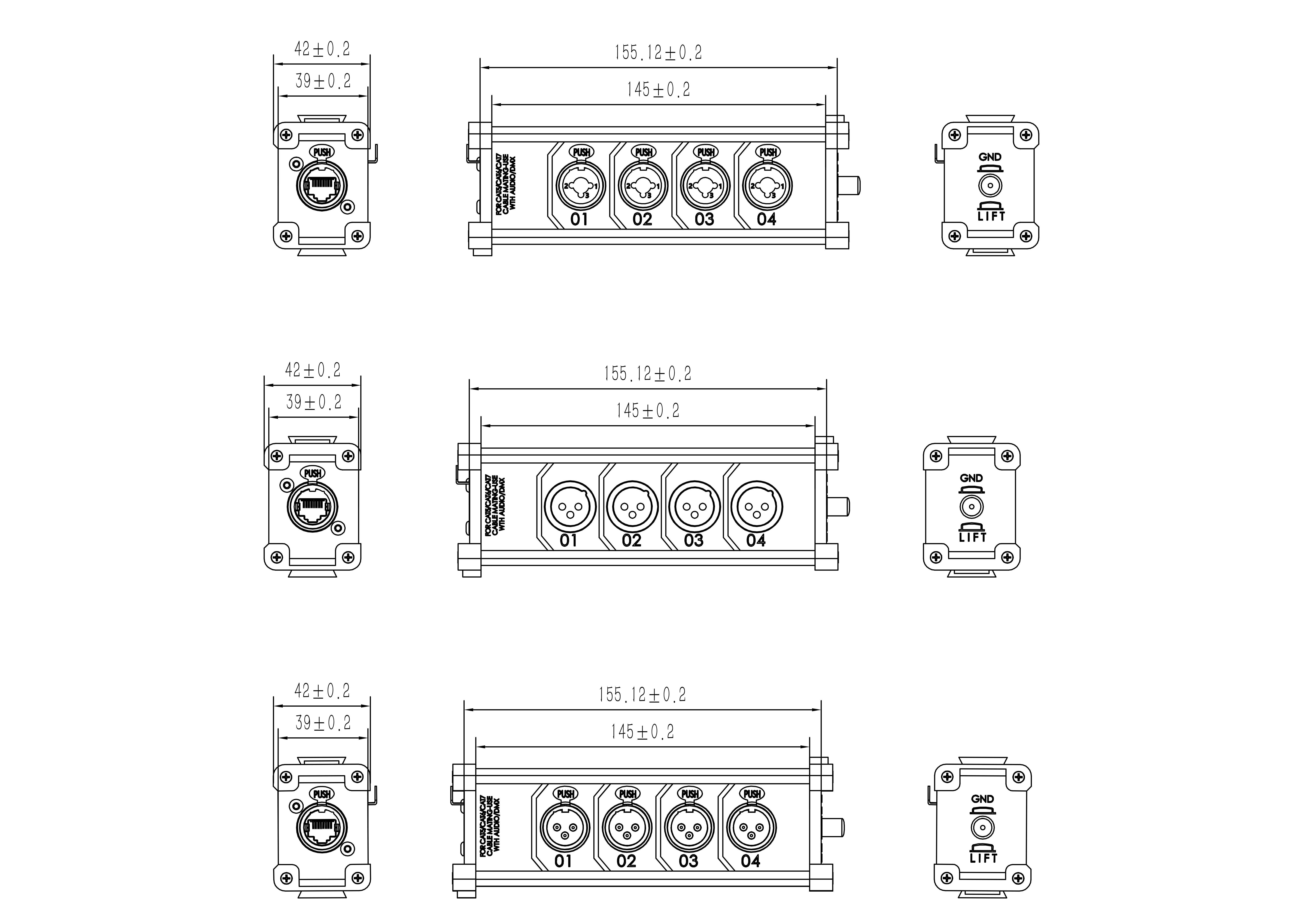 4-Channel Cat 5/6 Ethernet XLR Aluminum Ethernet Converter DMX RJ45 to 4 6.35 Combo Connectors Cable Audio Adaptor Extender Box