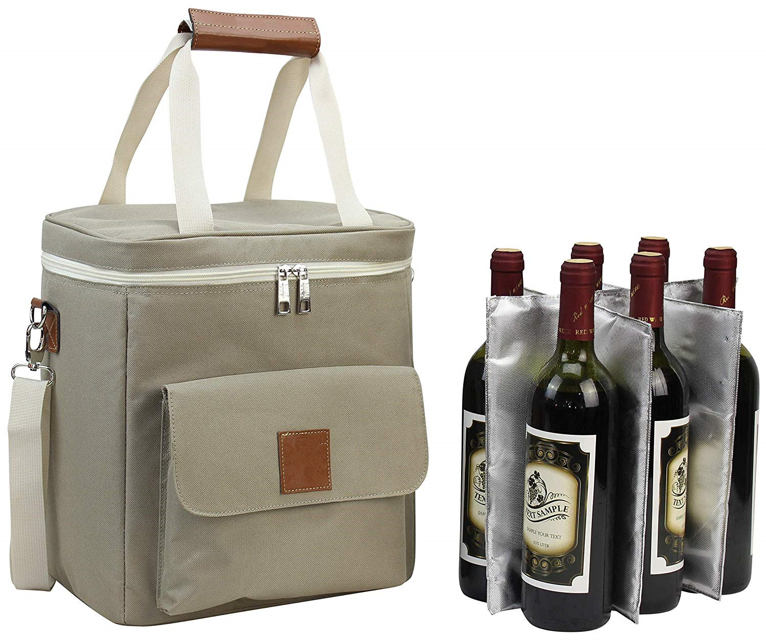 Resuable 6 Pack Beer Cooler Bag , Insulated Wine Cooler Tote Bag OEM Design