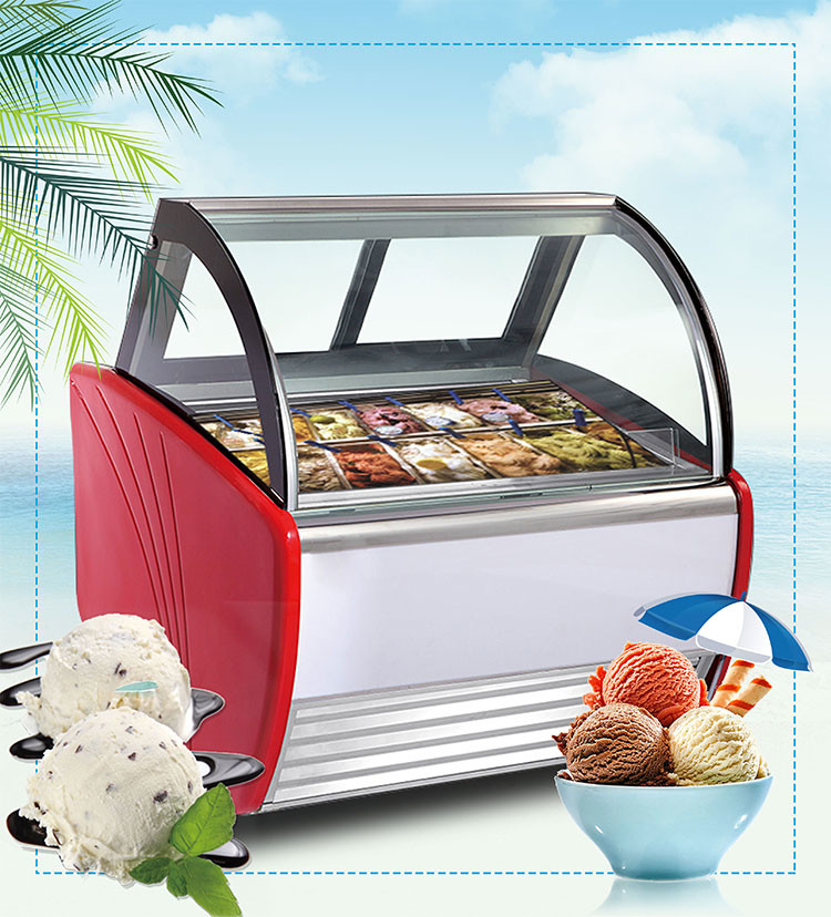50-60hz Ice Cream Display Cabinet Curved Glass Gelato Display Cabinet