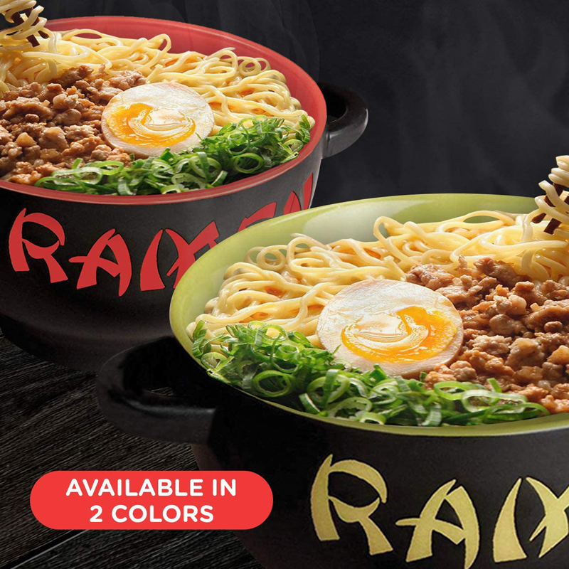 Custom Printed Ceramic Ramen Bowl Set For Soup Noodle Round Shape