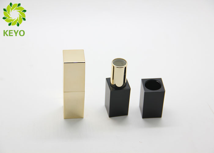 Square Black Gold Color Plastic Empty Magnetic Lipstick Tube Container 5g