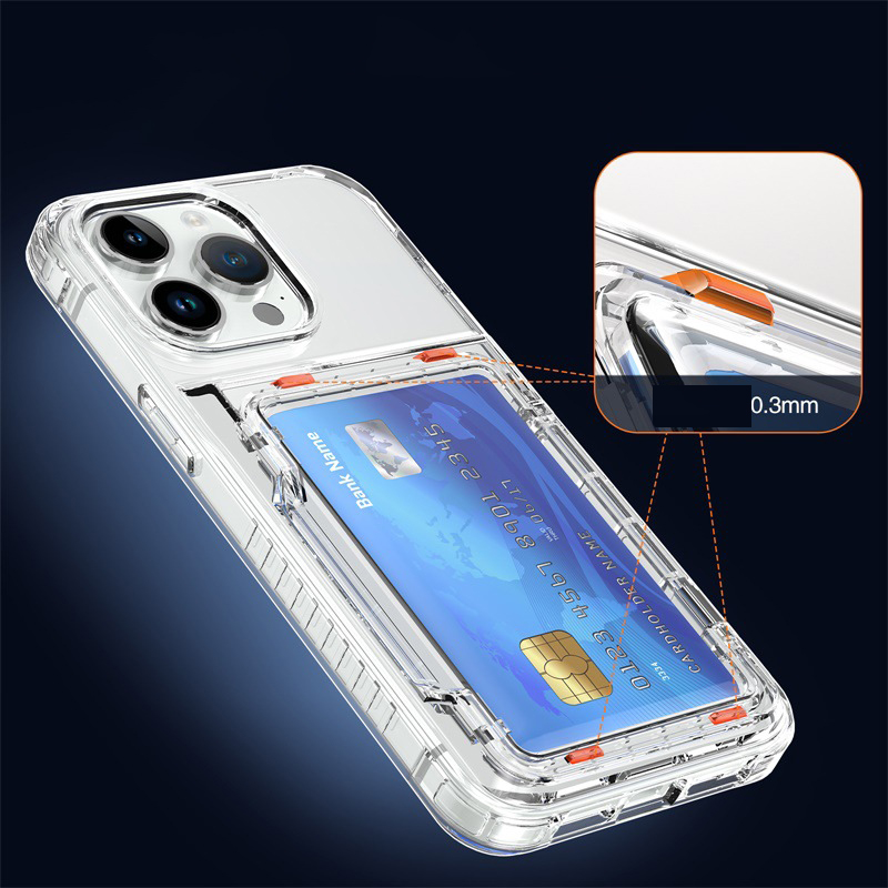 Shockproof Air Corner Clear TPU PC Card Slot Back Cover For iPhone 15 14 13 Pro Max Transparent Phone Case