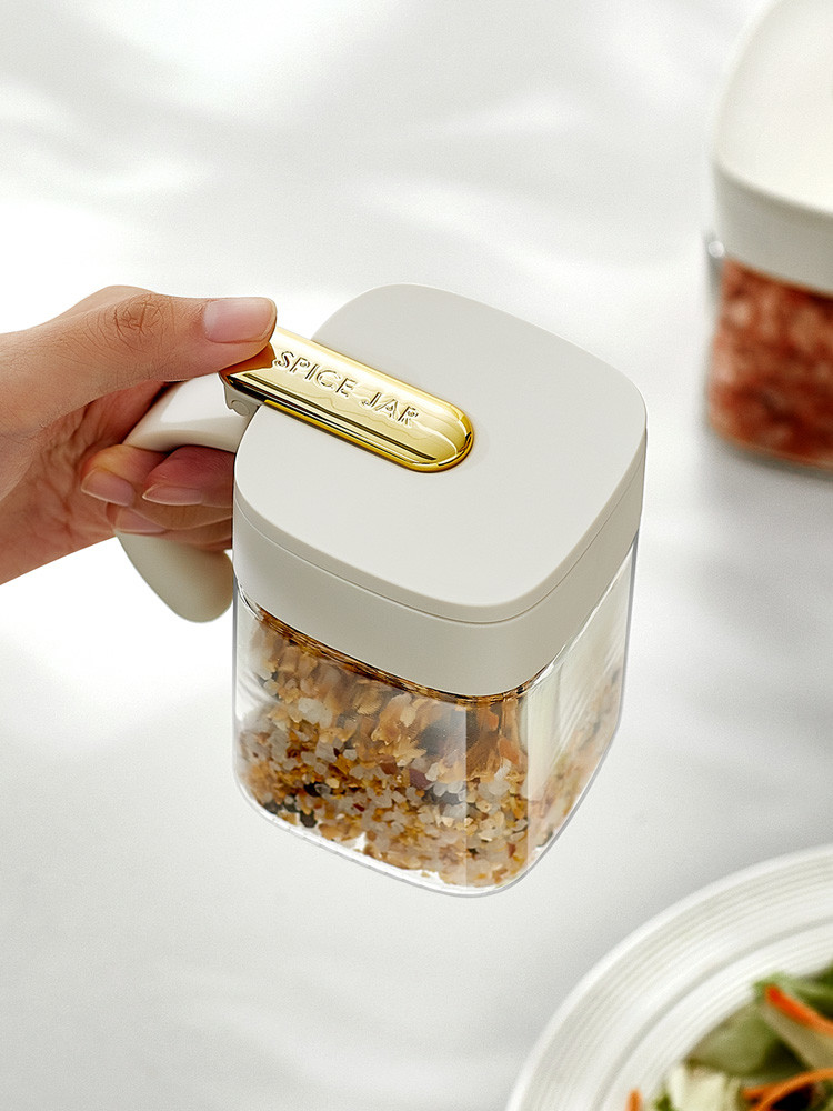 2 Grids Seasoning Box Spice Box with Handle Containers with Spoon Functional Condiment Jar Storage Rack for Salt Sugar Cruet