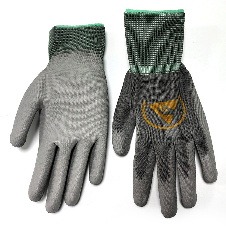 Seamless Knitted ESD PU Palm Fit Gloves With Polyester Liner