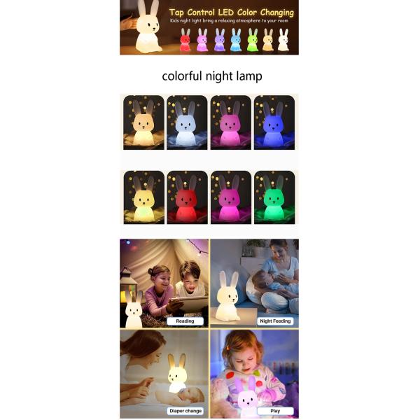 Bunny Cute 3 Hours 7 Colors Silicone LED Night Light For Camping Reading
