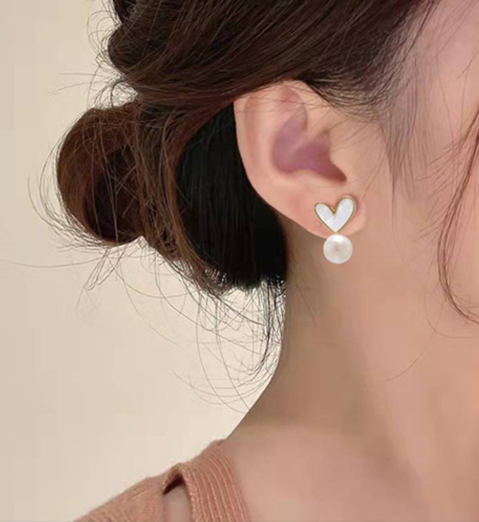 Natural Pearl Shell Chokers Necklace Heart Shape 925 Sterling Silver Necklace Shell Earring Ring Jewelry for Women Gift
