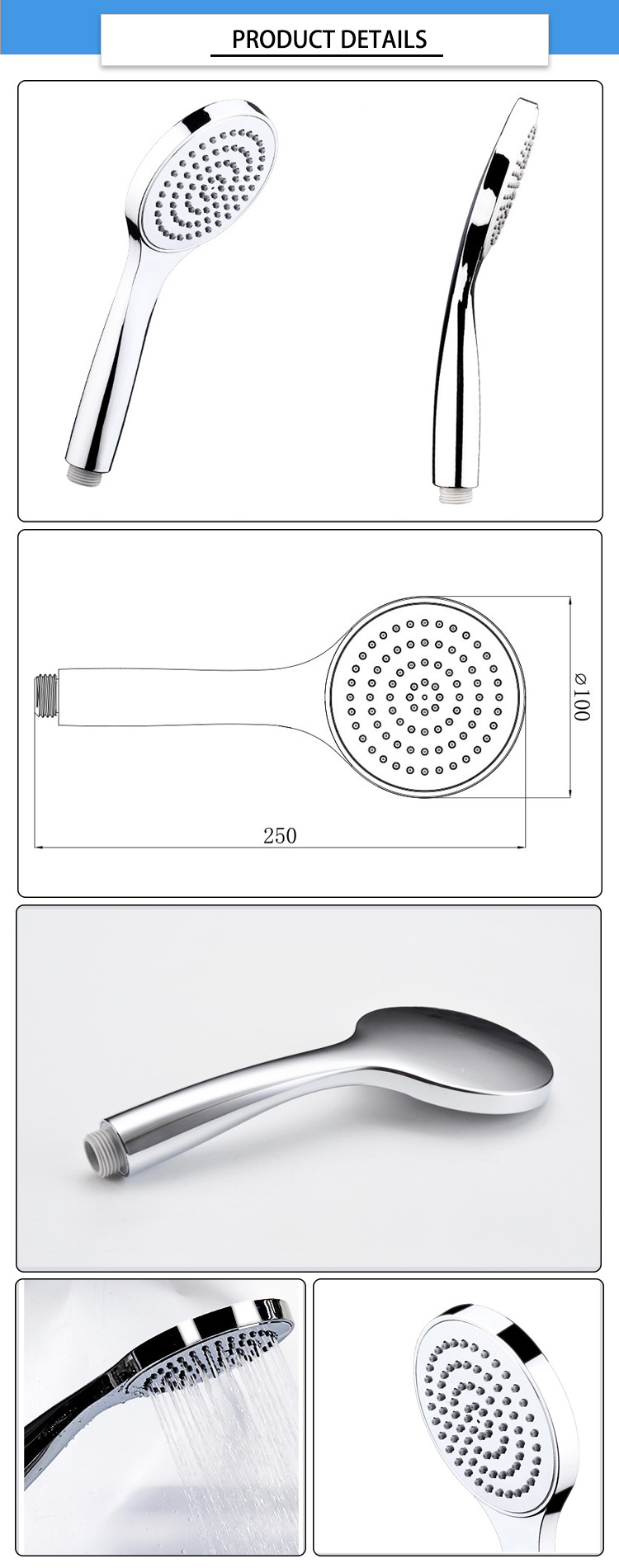 Water Efficient 100mm*250mm High Flow Handheld Shower Head