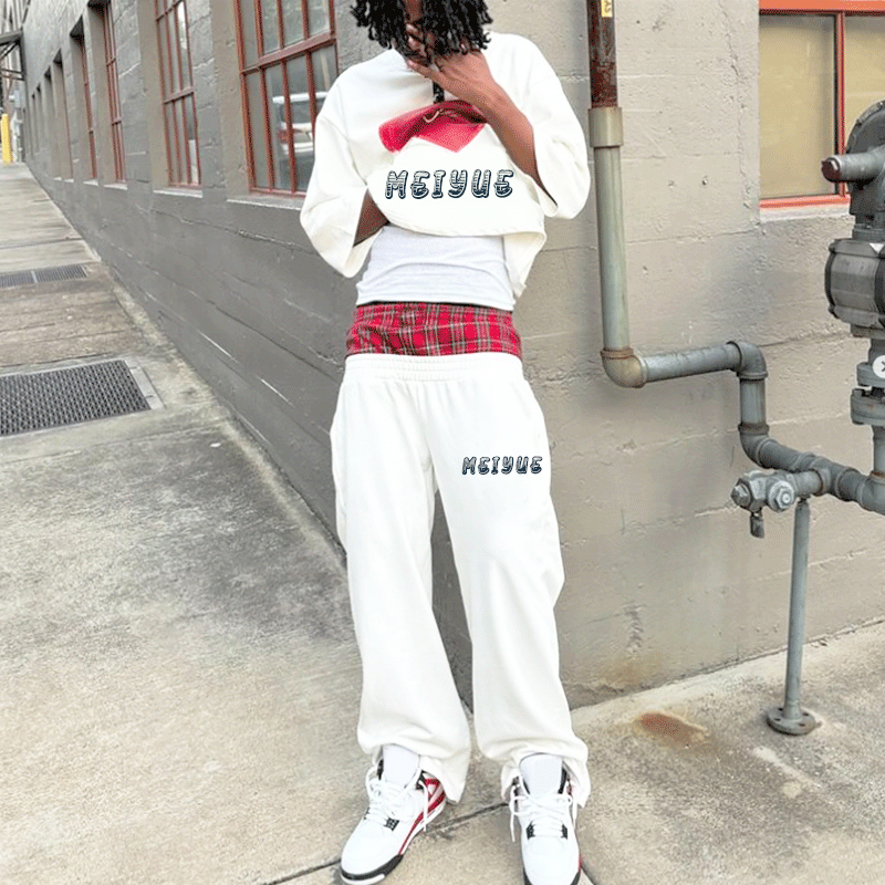 Oem Crop Screen Print T Shirt Drop Shoulder Boxy Tee Double Waist Baggy Sweat Pants Summer Streetwear Sweatpants and Tshirt Set