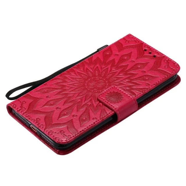 iPhone Leather Protective Folio Magnetic Kickstand Cover Mobile Phone Case with Sunflower Embossed