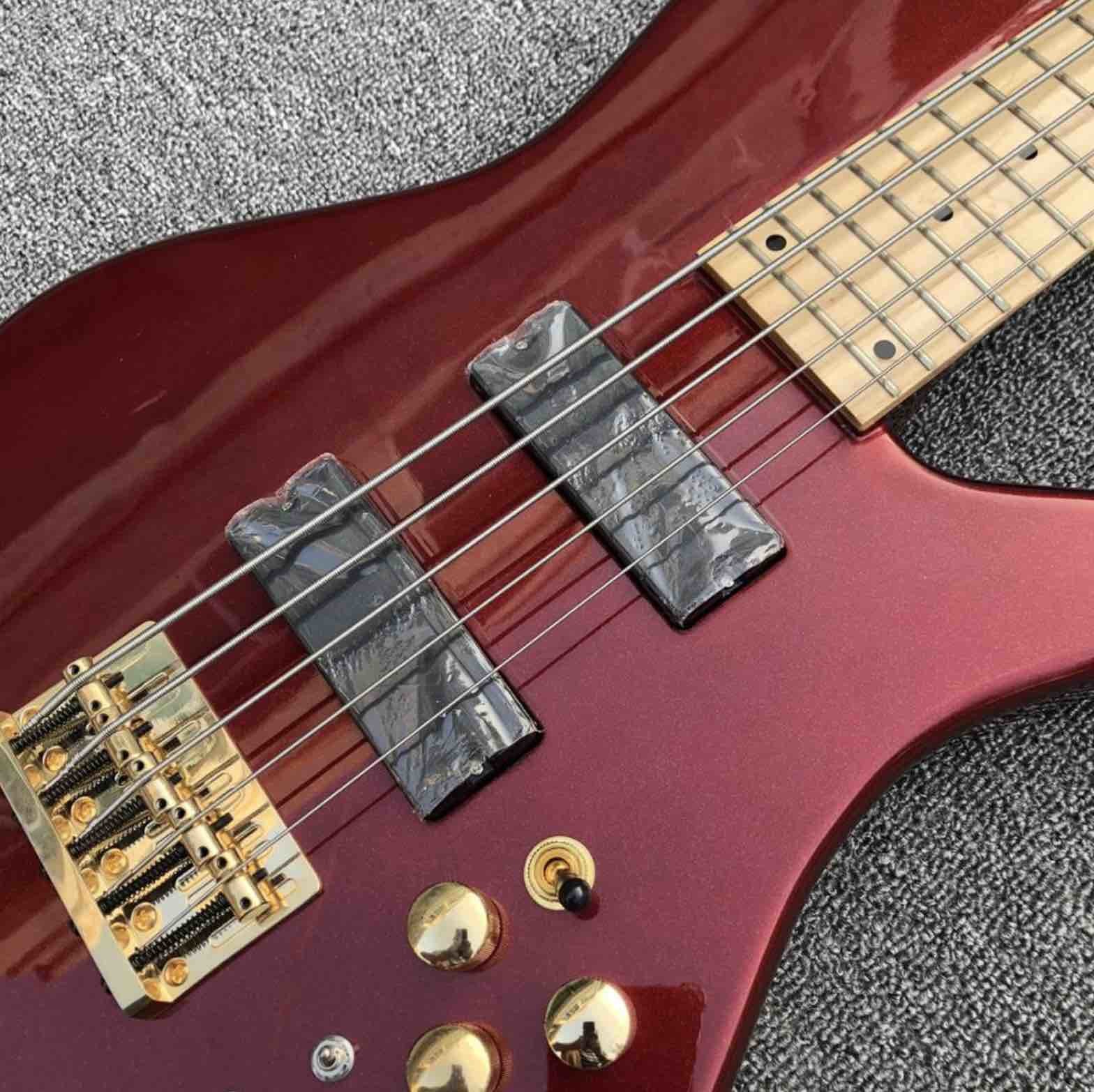 Metallic red Butterfly 5 strings Ash wood Bass Guitar,Factory custom Neck through body 9V active pickups Electric Bass