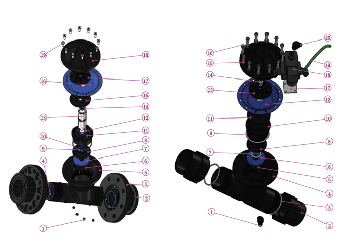 Y pattern diaphragm valve