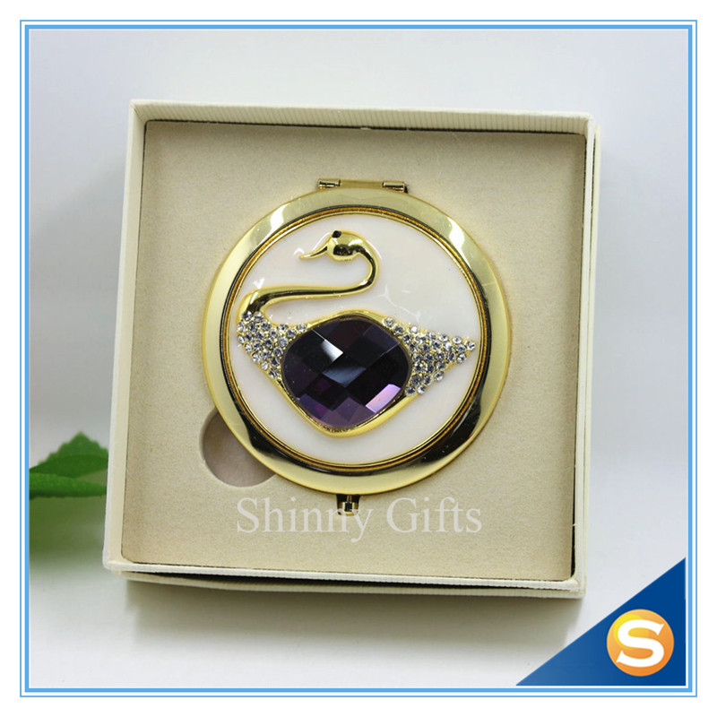 Shinny Gifts Elegant Swan Design Rhinestone Mirror Compact Mirror For Wedding Souvenir