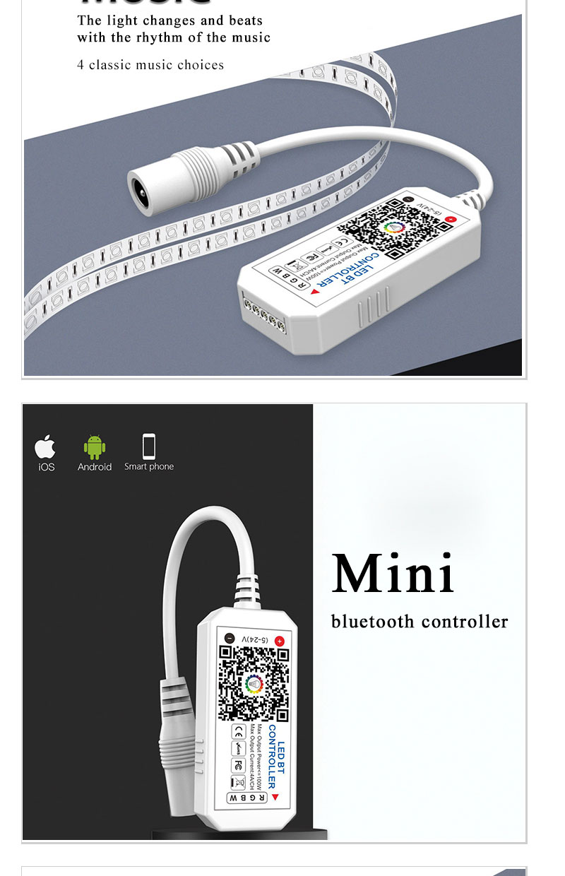 Mini Bluetooth LED Strip Smart Controller For RGB RGBW Strip Lights