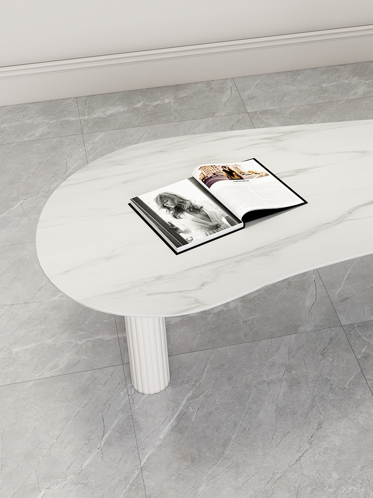 Unique Shaped Marble Coffee Table With Wooden Base ODM